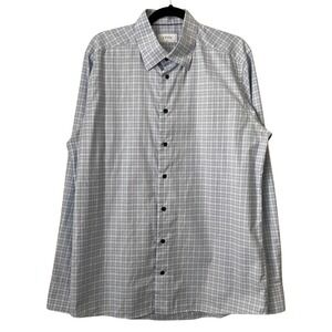 Eton Dress Shirt Mens 17.5 44 Blue White Slim Fit Plaid Tailored Cotton‎ Preppy